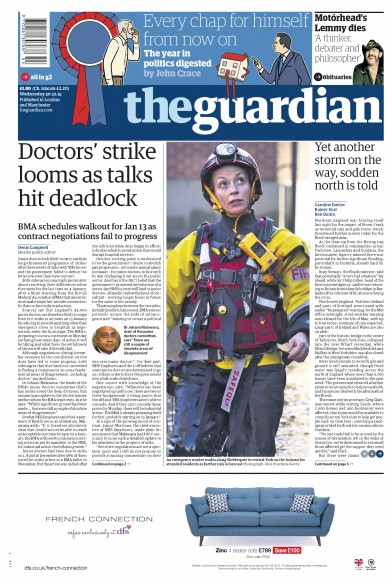 The Guardian Newspaper Front Page (UK) for 30 December 2015