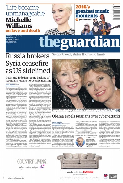 The Guardian Newspaper Front Page (UK) for 30 December 2016