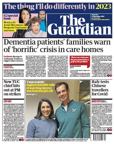 The Guardian Newspaper Front Page (UK) for 30 December 2022