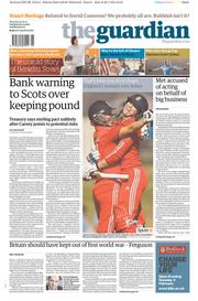 The Guardian Newspaper Front Page (UK) for 30 January 2014