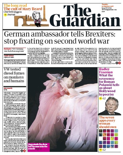The Guardian Newspaper Front Page (UK) for 30 January 2018