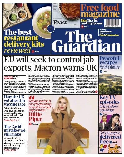 The Guardian Newspaper Front Page (UK) for 30 January 2021