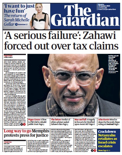 The Guardian Newspaper Front Page (UK) for 30 January 2023