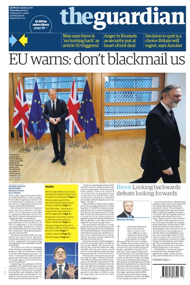 The Guardian Newspaper Front Page (UK) for 30 March 2017