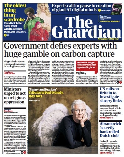 The Guardian Newspaper Front Page (UK) for 30 March 2023