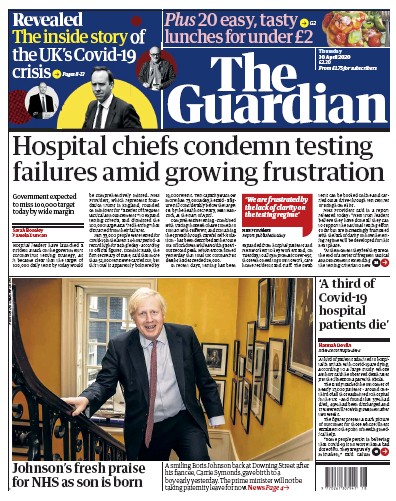 The Guardian Newspaper Front Page (UK) for 30 April 2020