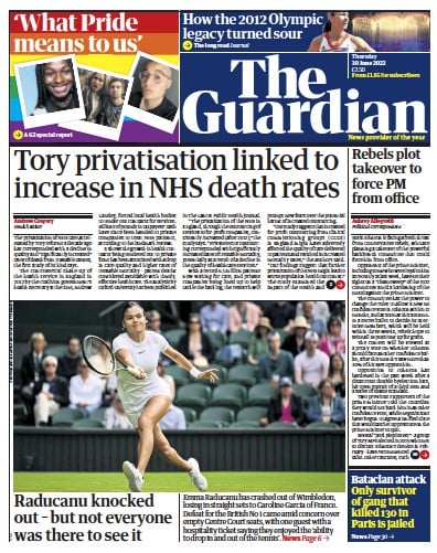The Guardian Newspaper Front Page (UK) for 30 June 2022