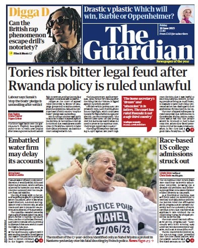 The Guardian Newspaper Front Page (UK) for 30 June 2023