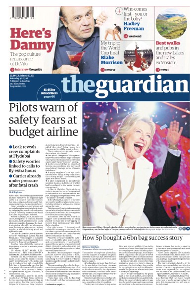 The Guardian Newspaper Front Page (UK) for 30 July 2016