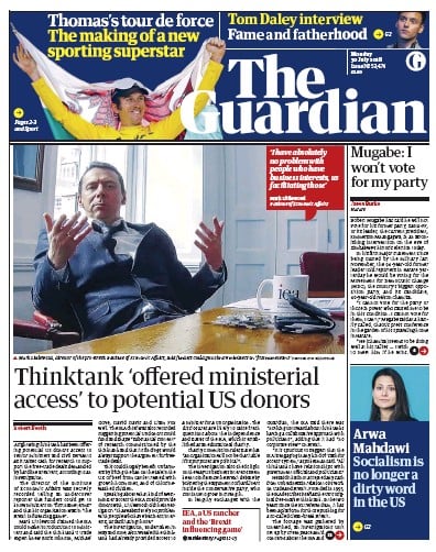 The Guardian Newspaper Front Page (UK) for 30 July 2018