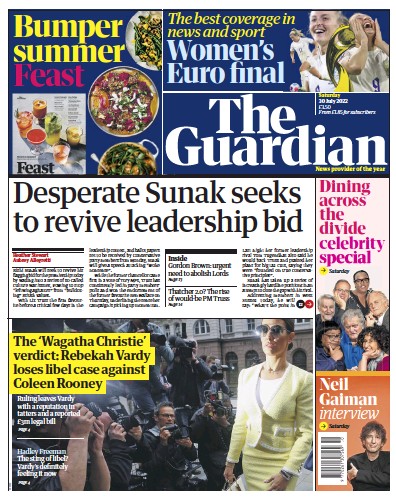 The Guardian Newspaper Front Page (UK) for 30 July 2022