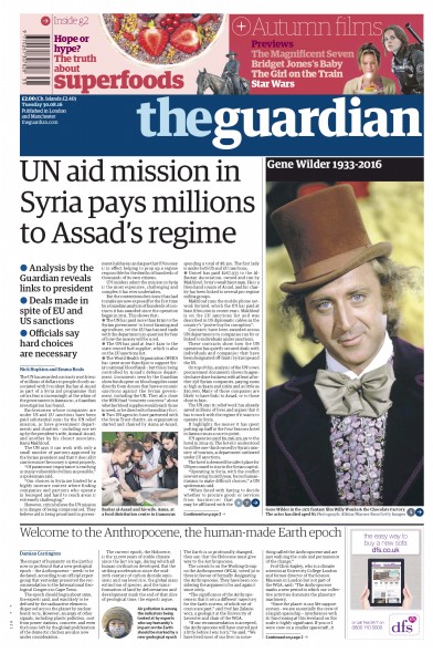 The Guardian Newspaper Front Page (UK) for 30 August 2016