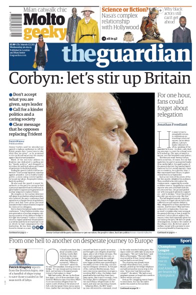 The Guardian Newspaper Front Page (UK) for 30 September 2015