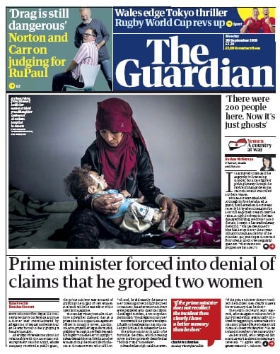 The Guardian Newspaper Front Page (UK) for 30 September 2019