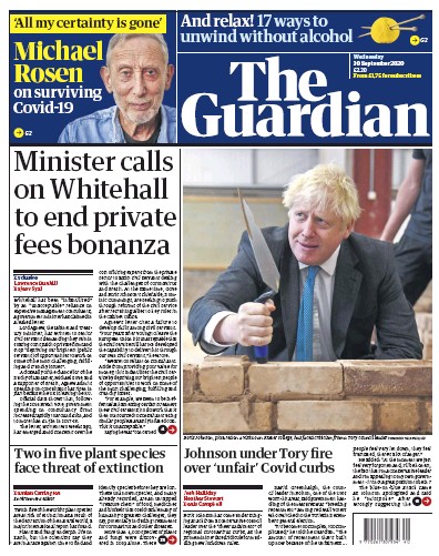 The Guardian Newspaper Front Page (UK) for 30 September 2020