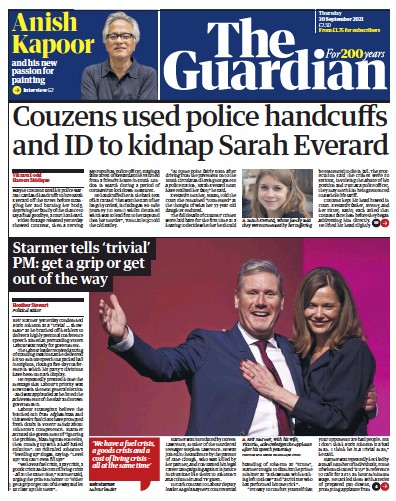The Guardian Newspaper Front Page (UK) for 30 September 2021