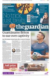 The Guardian (UK) Newspaper Front Page for 31 October 2015