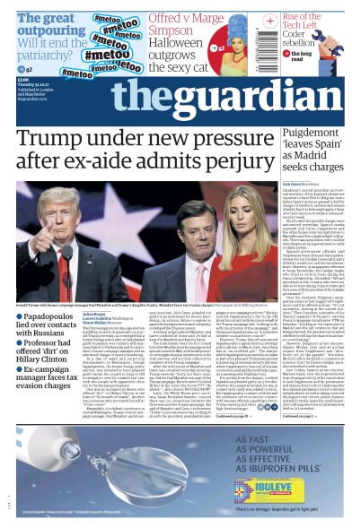 The Guardian Newspaper Front Page (UK) for 31 October 2017