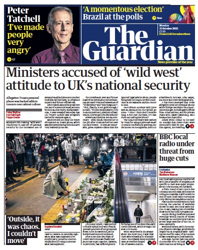 The Guardian Newspaper Front Page (UK) for 31 October 2022