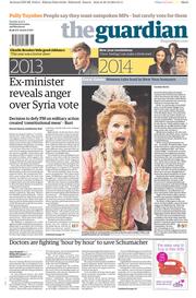 The Guardian Newspaper Front Page (UK) for 31 December 2013