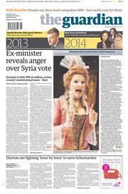 The Guardian Newspaper Front Page (UK) for 31 December 2013