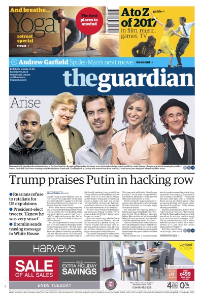 The Guardian Newspaper Front Page (UK) for 31 December 2016