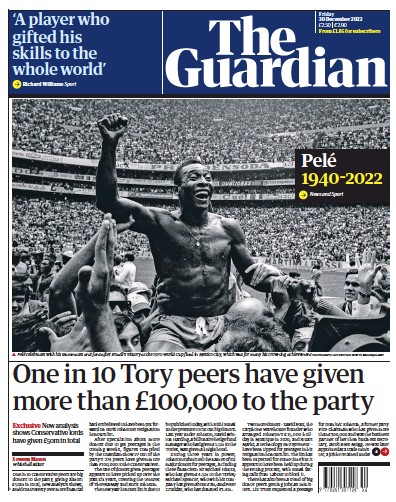The Guardian Newspaper Front Page (UK) for 31 December 2022