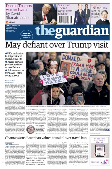The Guardian Newspaper Front Page (UK) for 31 January 2017