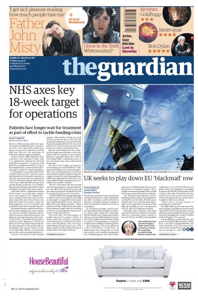 The Guardian Newspaper Front Page (UK) for 31 March 2017