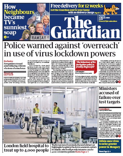 The Guardian Newspaper Front Page (UK) for 31 March 2020
