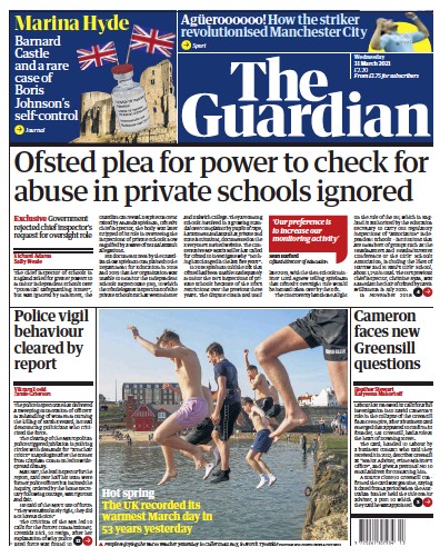 The Guardian Newspaper Front Page (UK) for 31 March 2021