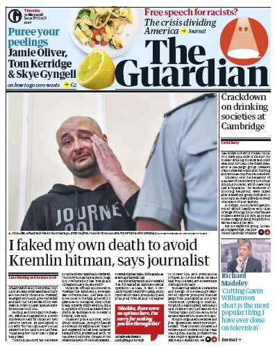 The Guardian Newspaper Front Page (UK) for 31 May 2018