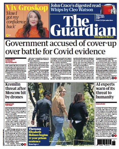 The Guardian Newspaper Front Page (UK) for 31 May 2023