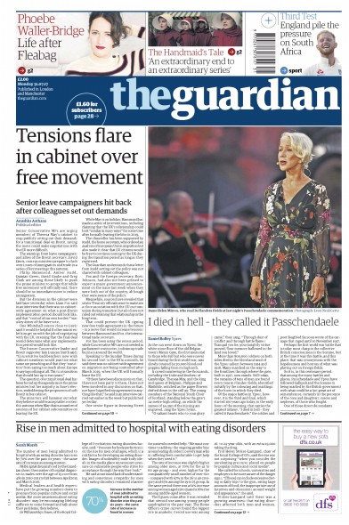 The Guardian Newspaper Front Page (UK) for 31 July 2017