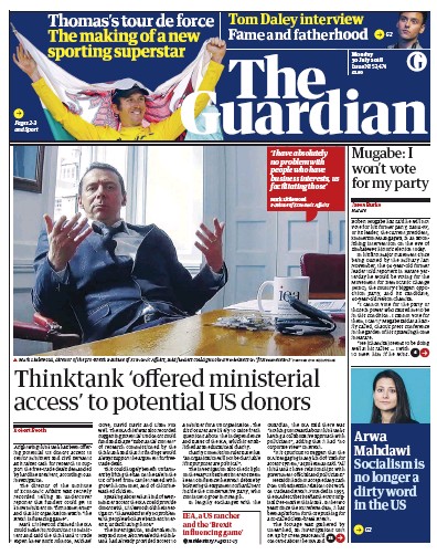The Guardian Newspaper Front Page (UK) for 31 July 2018