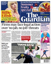 The Guardian (UK) Newspaper Front Page for 31 July 2021