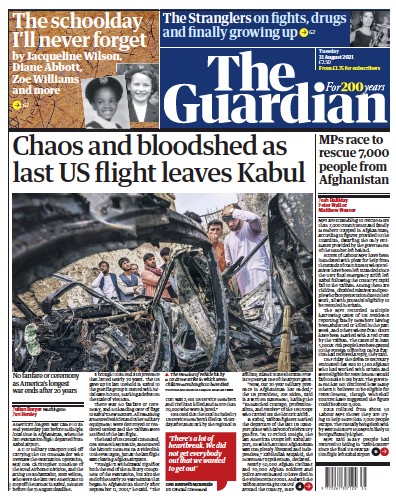 The Guardian Newspaper Front Page (UK) for 31 August 2021