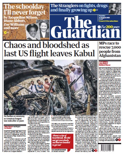 The Guardian Newspaper Front Page (UK) for 31 August 2021