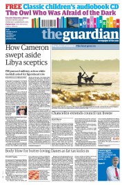 The Guardian Newspaper Front Page (UK) for 3 October 2011