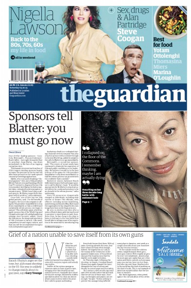 The Guardian Newspaper Front Page (UK) for 3 October 2015