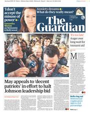 The Guardian (UK) Newspaper Front Page for 3 October 2018