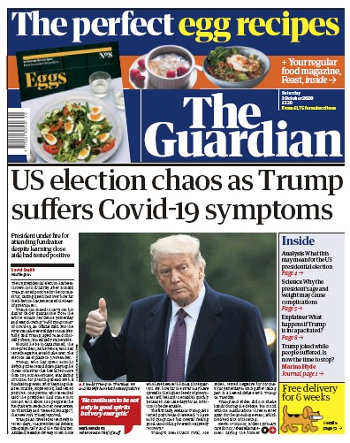The Guardian Newspaper Front Page (UK) for 3 October 2020