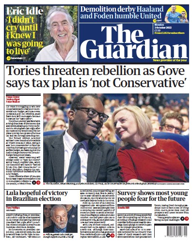 The Guardian Newspaper Front Page (UK) for 3 October 2022