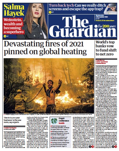 The Guardian Newspaper Front Page (UK) for 3 November 2021
