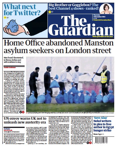 The Guardian Newspaper Front Page (UK) for 3 November 2022