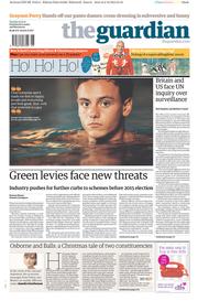 The Guardian Newspaper Front Page (UK) for 3 December 2013