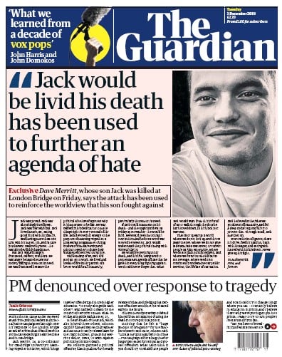 The Guardian Newspaper Front Page (UK) for 3 December 2019