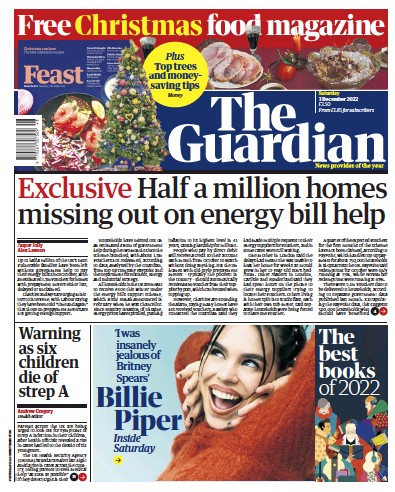 The Guardian Newspaper Front Page (UK) for 3 December 2022