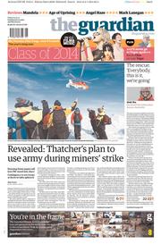 The Guardian Newspaper Front Page (UK) for 3 January 2014