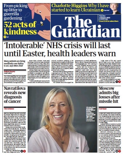 The Guardian Newspaper Front Page (UK) for 3 January 2023